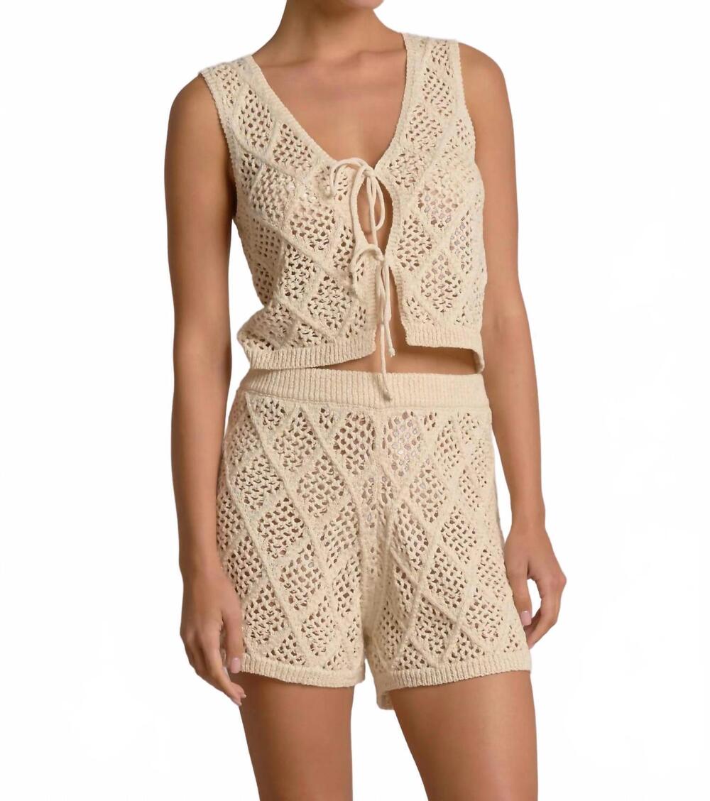 NEW ELAN crochet tie-front vest in natural